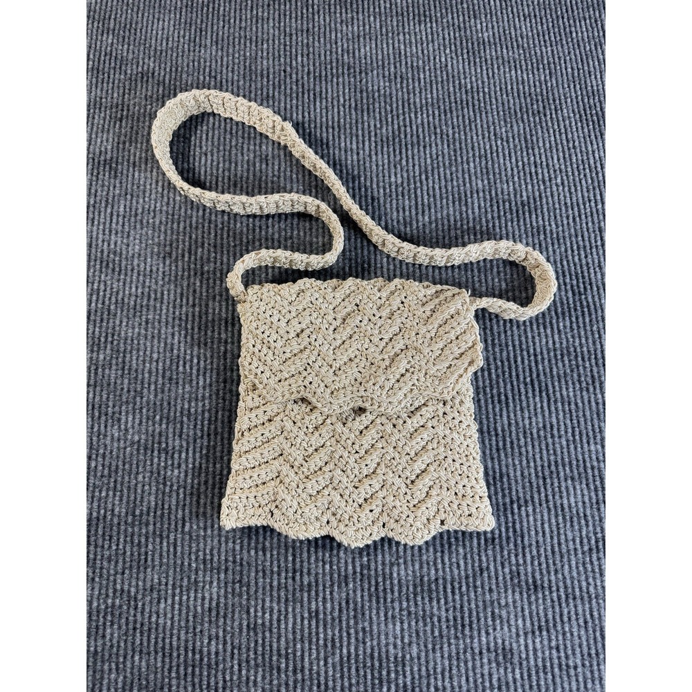 Carrie Forbes Beige Crochet Woven Shoulder Bag‎ Magnetic Closure Handmade Y2K